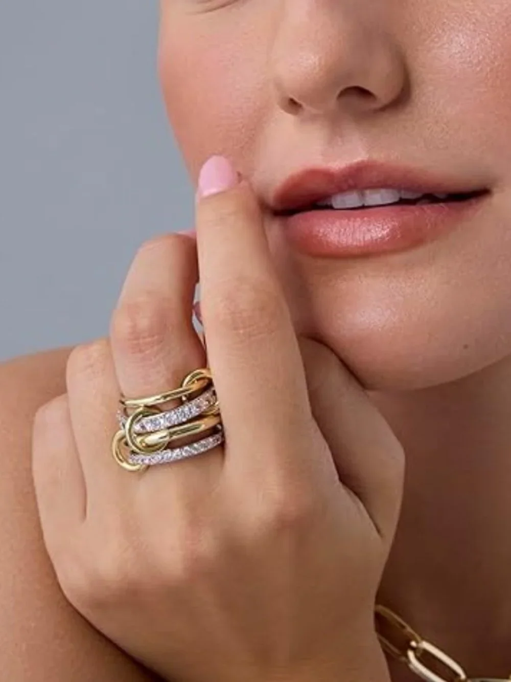 PAVOI 14K Gold Plated Interlocked Stackable Rings, 2 tone - Picture 3 of 6